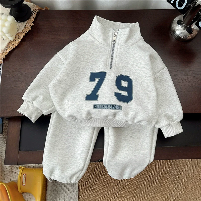 Boys Spring Set 2026 New Long-Sleeve Stand Collar Half-Zip Suit Baby Casual Sweatshirt+Pants 2Pcs Outfits Kids Autumn Sportswear