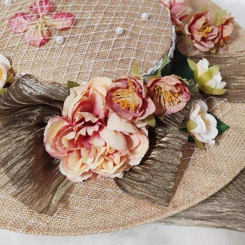 الصيف زهرة ديكور قبعة مسطحة المرأة زهرة ديكور عطلة قبعة للشاطئ بسيطة قابلة للطي السفر ل قبعة الشمس واقية من الشمس UV ل S