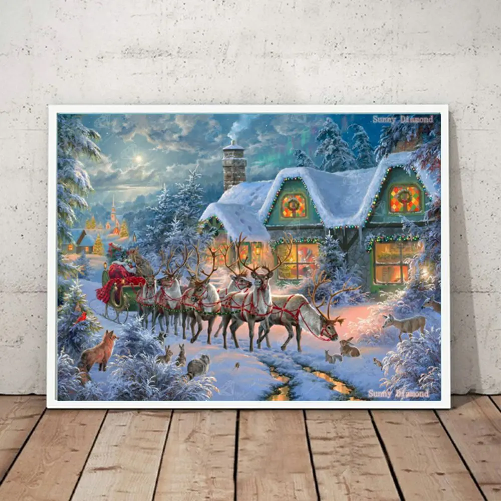 

5D Diamond Art Painting Kit Winter Full Drill Embroidery Christmas Tree Mosaic Landscape Home Decortion Santa Claus Snow Scenery