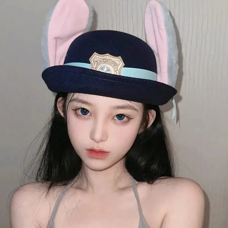 Topi Judy Baru Topi Bowler Kelinci Zootopia Topi Judy Petugas Polisi Zootopia Topi Cosplay Anak Dewasa Ikat Kepala Hiasan Kepala Topi Hadiah Lucu Populer