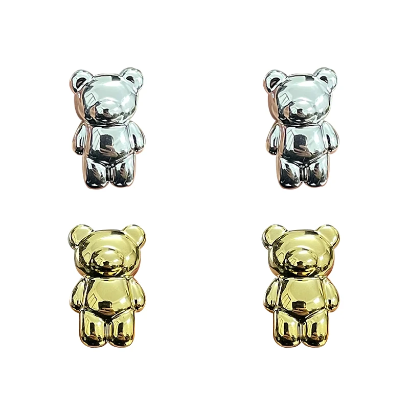 4Pcs Original Cute Cartoon Gold Silver Bear Pattern Themed Shoe Charms For Kid\'s Clogs DIY Parts Decoration Accessories Shoe Pin