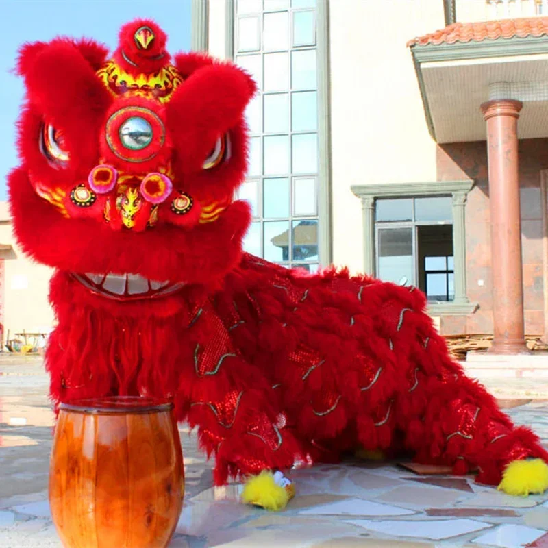 

Christmas Advertising Cosplay Lion Dance Mascot Costumes Chinese Folk Parade Red Wool Southern Lion Halloween Carnival Fancy P