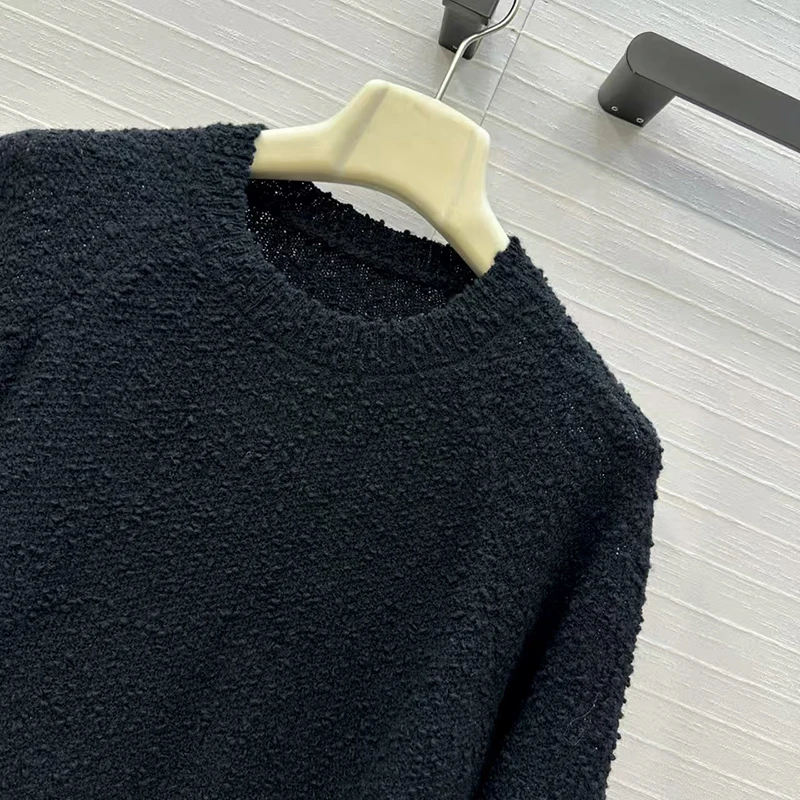 Maglione lavorato a maglia di lana da donna, pullover a maniche lunghe con scollo tondo, top ampio casual alla moda, autunno, nuovo stile, 2025