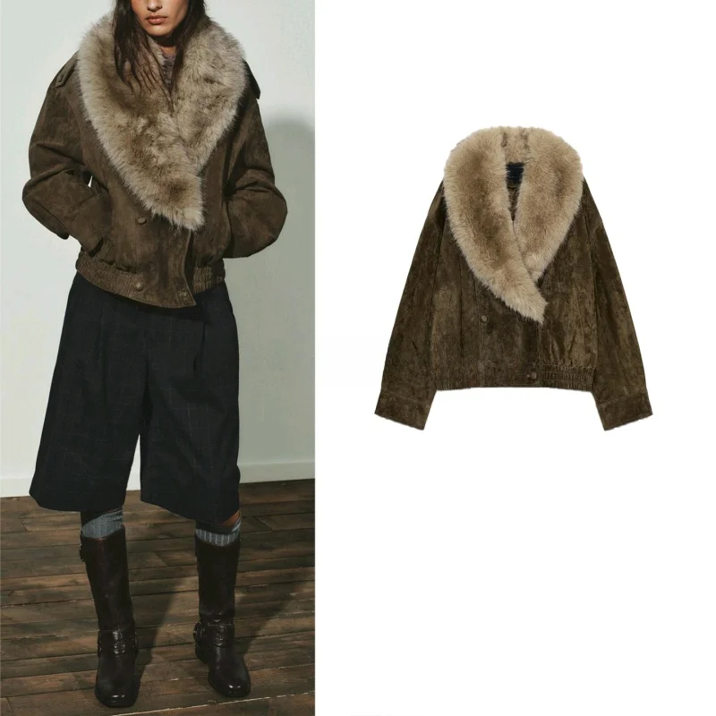 

Winter New Women's Jaet Coat Detachable Fur Collar Long Sve Color Blo Effect Artificial Fur ort Outerwear 576783