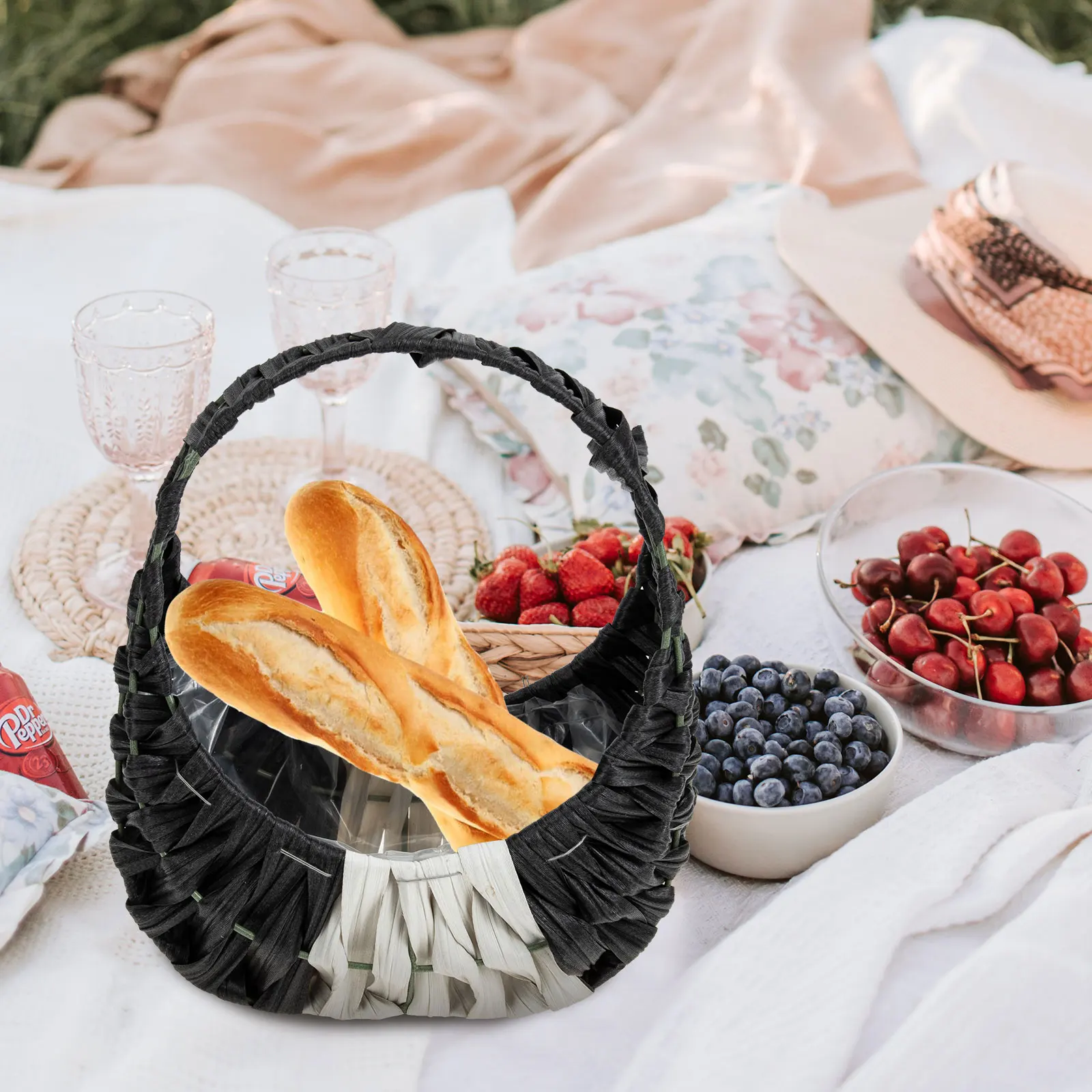 

2pcs Imitation Rattan Flower Basket Black Wicker Storage Basket Pastoral Style Decorative Planter for Home Office