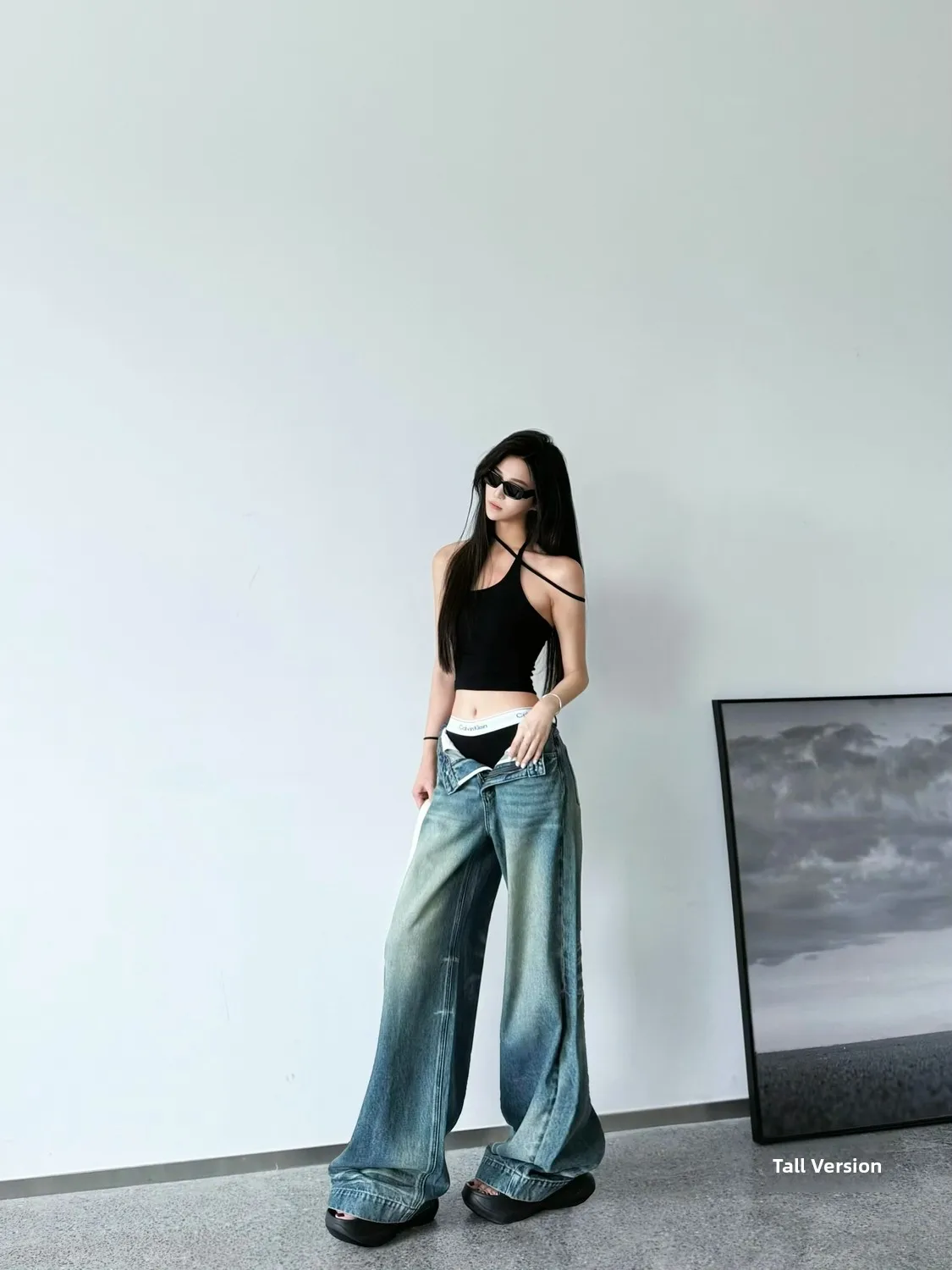 

Женские джинсы с высокой талией и широкими штанинами в стиле ретро, длинные утягивающие джинсовые брюки, осень-зима, дом Faion's