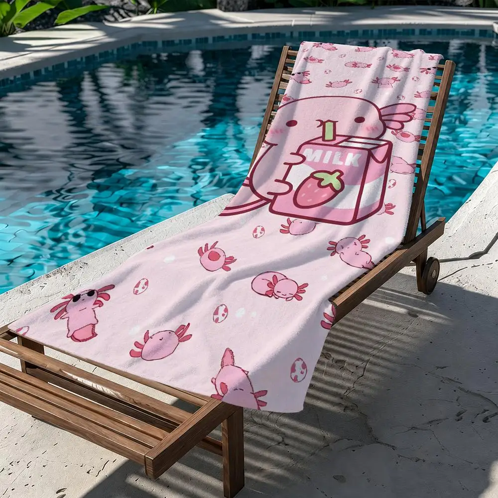 Axolotl Cartoon Kawaii PINK Towel Thick Absorbent Quick Dry Lint Free Tough Ultra Soft For Swimming Gym Camping Outdoor