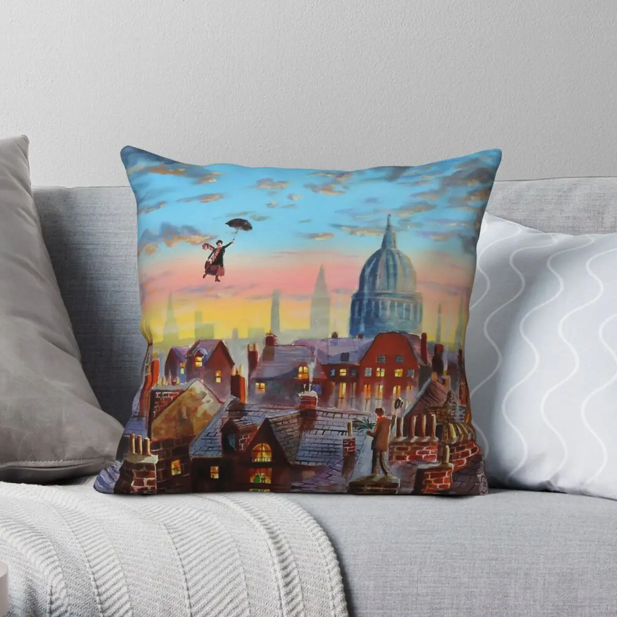 Mary Poppins & Bert Square Pillowcase Polyester Linen Velvet Creative Zip Decorative Throw Pillow Case Home Cushion Cover