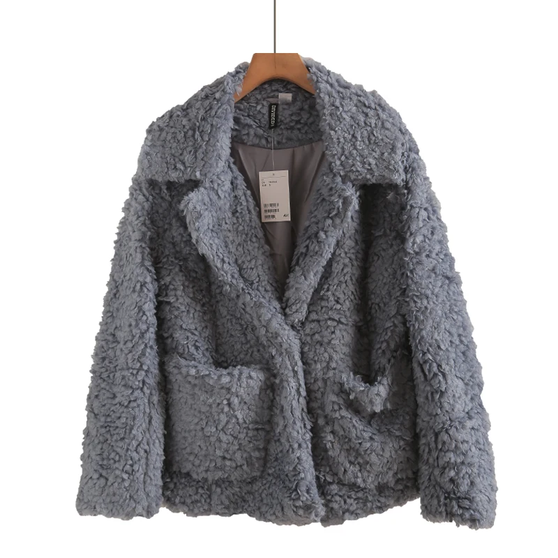 Lamb Fur Short Coat Winter New Women's Fashion Single Button Loose Long Sleeve Faux Fur Coat Casual Style Inner Material