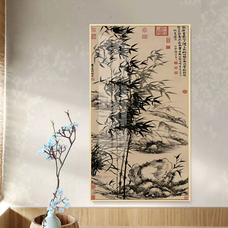 Vintage Plant Canvas Painting New Chinese Style Chant Bamboo Painting Home Art Background Picture Corridor Exhibition Hall Decor