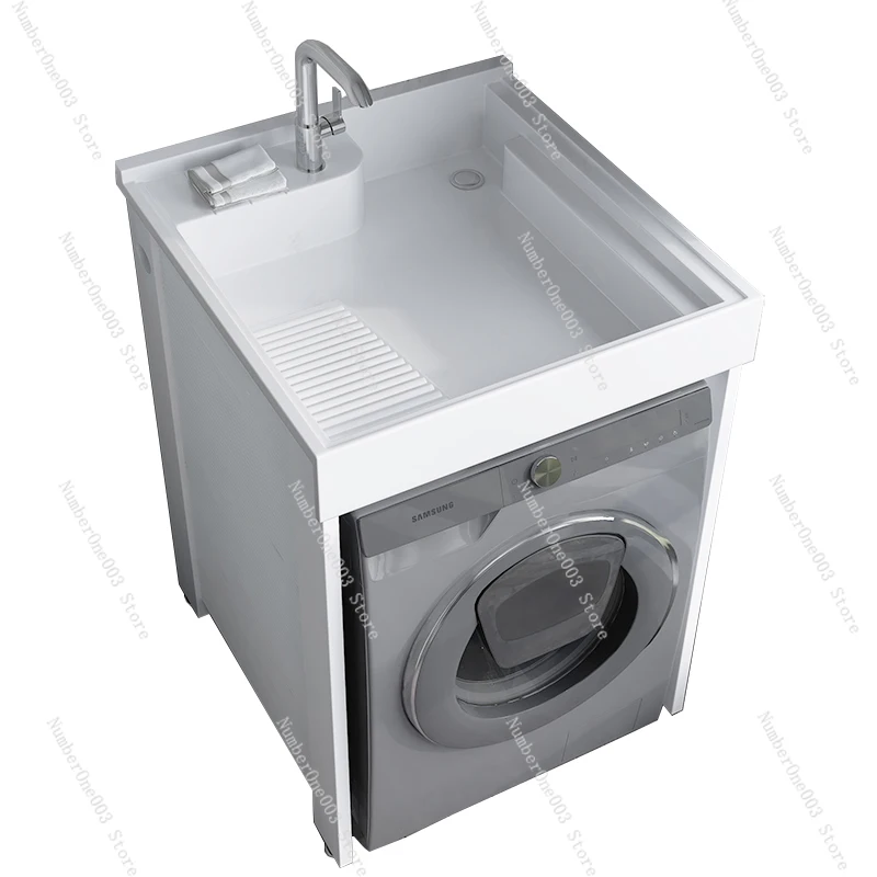 

Small Apartment Laundry Cabinet Balcony Integrated Basin Laundry Pool with Rubbing Board Drum Washing Machine Cabinet