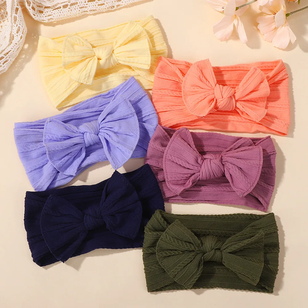 8pcs/set Random Color Wide Nylon Cables Turban Baby Headbands for Girls Ribbed Newborn Elastic Soft Hair Bands Hair Accessories