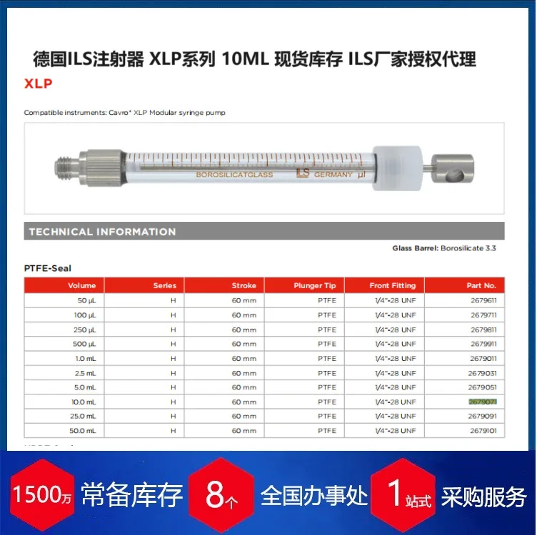 Micro-injecteur XLP à corps en verre, joint en PTFE, outil de dosage de précision pour laboratoire, prix négociable