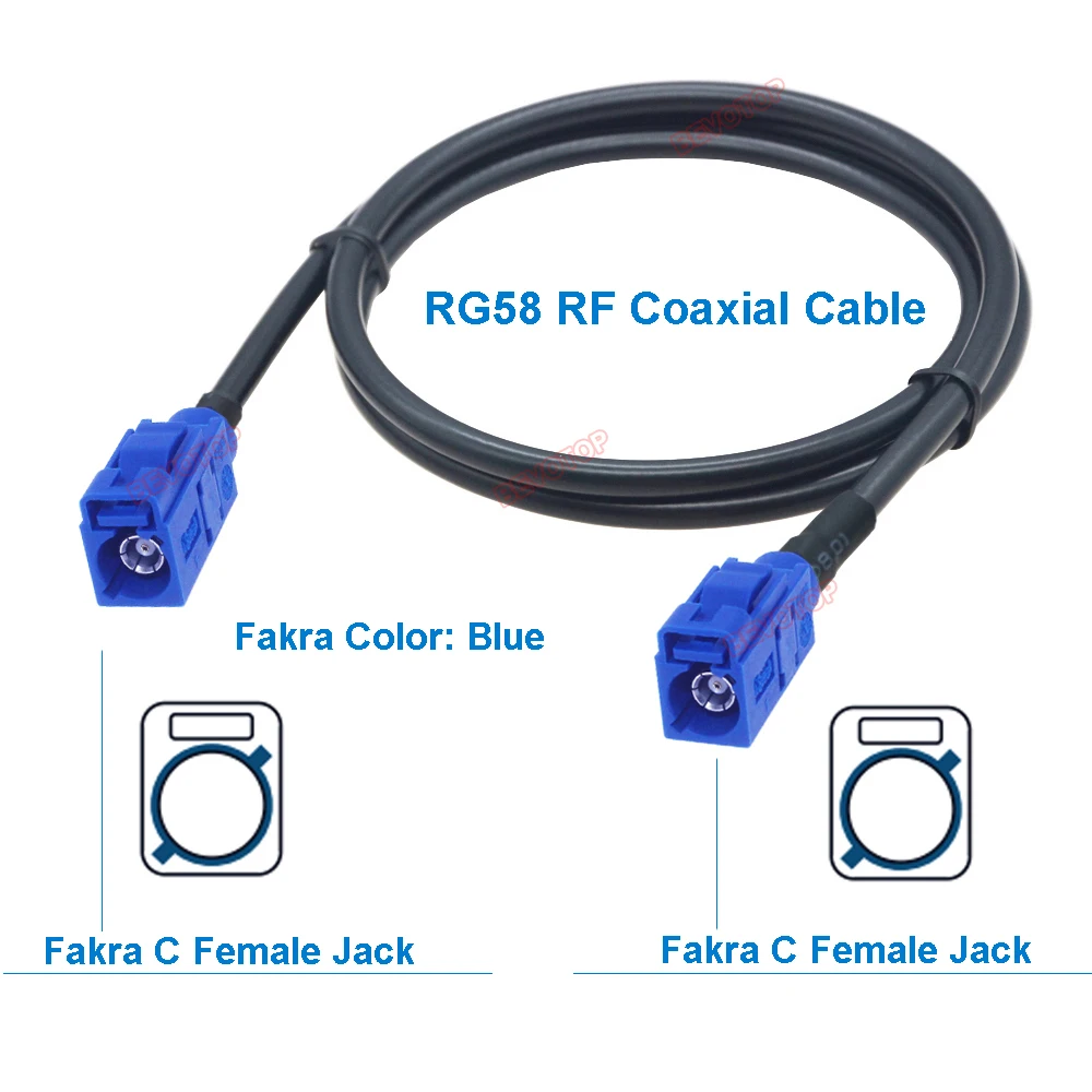 1PCS RG58 Cable Fakra A/B/C/D/F/G/H/I/K/Z Female to Female Jack Car Video Line Wire Harness RG58 Jumper BEVOTOP Auto Cable