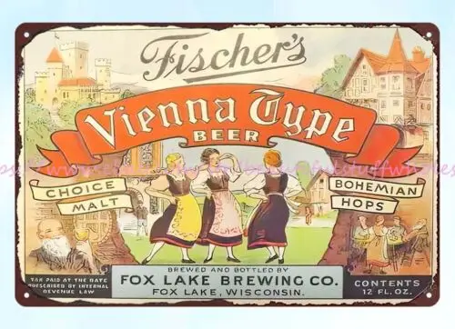 Fischer's Vienna Type Beer metal tin sign poster office restaurant