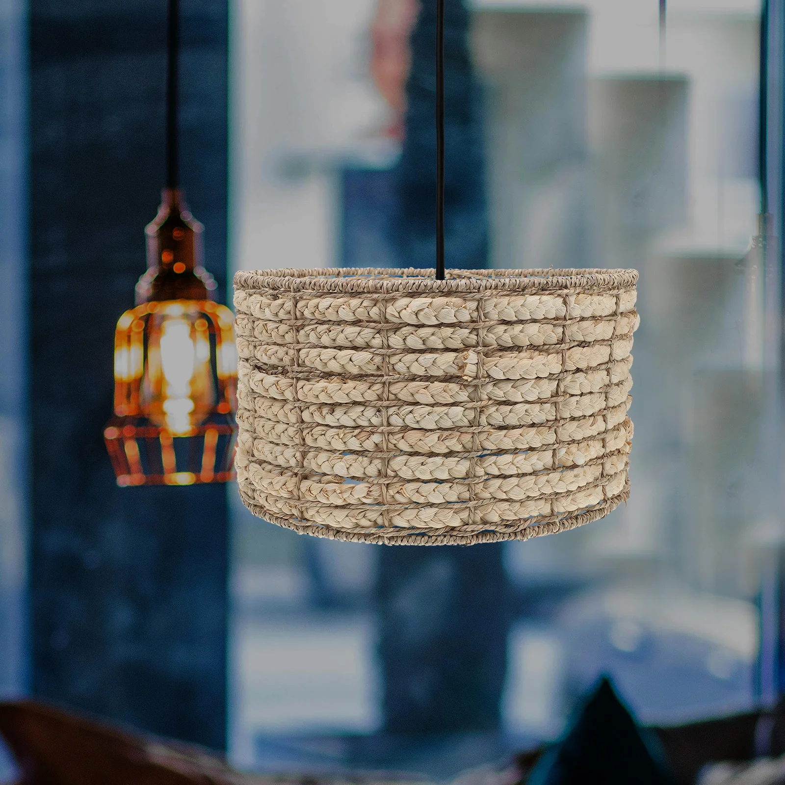 

Handwoven Seagrass Pendant Lamp Shade Large Rustic Woven Drum Hanging Light Cover Soft Illumination Dining Room Bedroom Decor