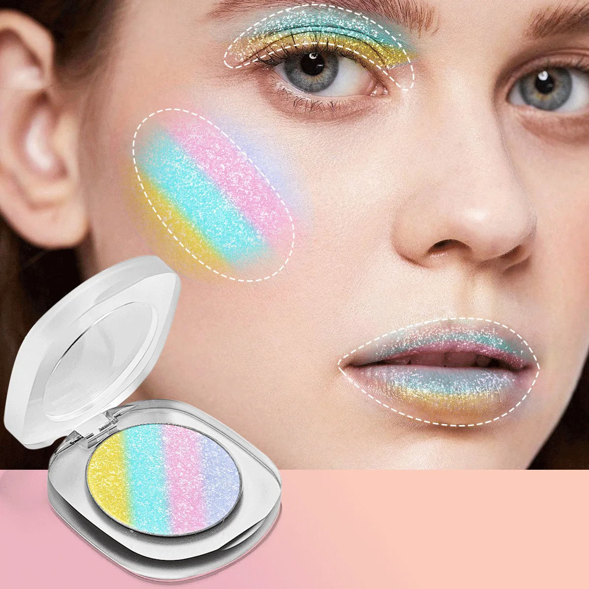 Multichrome Glitter Highlighter Waterproof Wet Powder Shimmer Colorful Rainbow Illuminator Makeup Custom Logo 5pcs