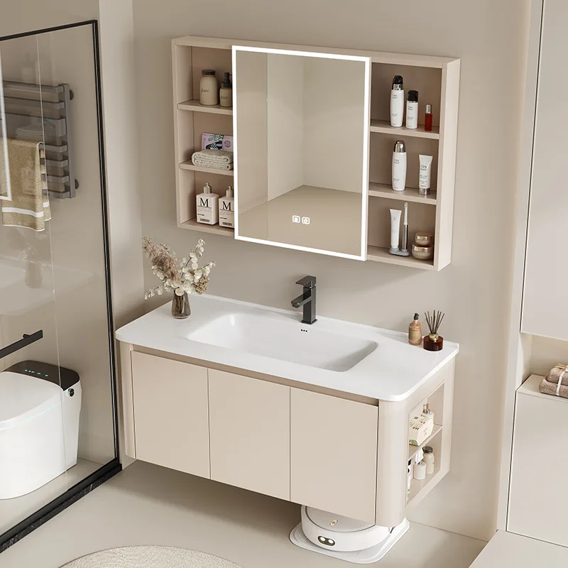 Cream wind side  cabinet, integrated ceramic, bathroom washbasin