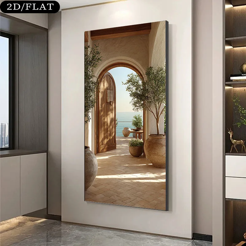 2D/Flat Large Modern Coastal Seascape Mural Canvas Wall Art - Unframed Mediterranean Canvas Prints for Living Room Decorations