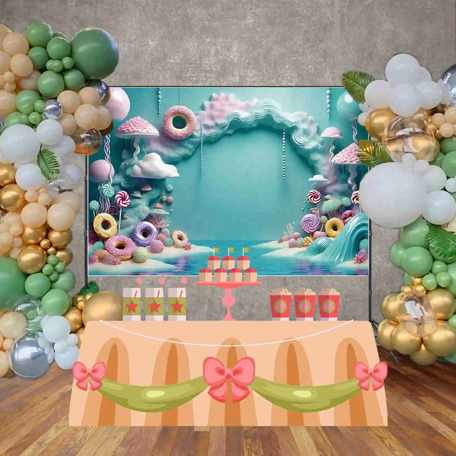 MOON.QG خلفية لحفلة عيد ميلاد الطفل ، الدعائم للتصوير الفوتوغرافي الفوتوزون ، المحيط تحت البحر ، خلفية الدونات ، لافتة زرقاء ، الصيف