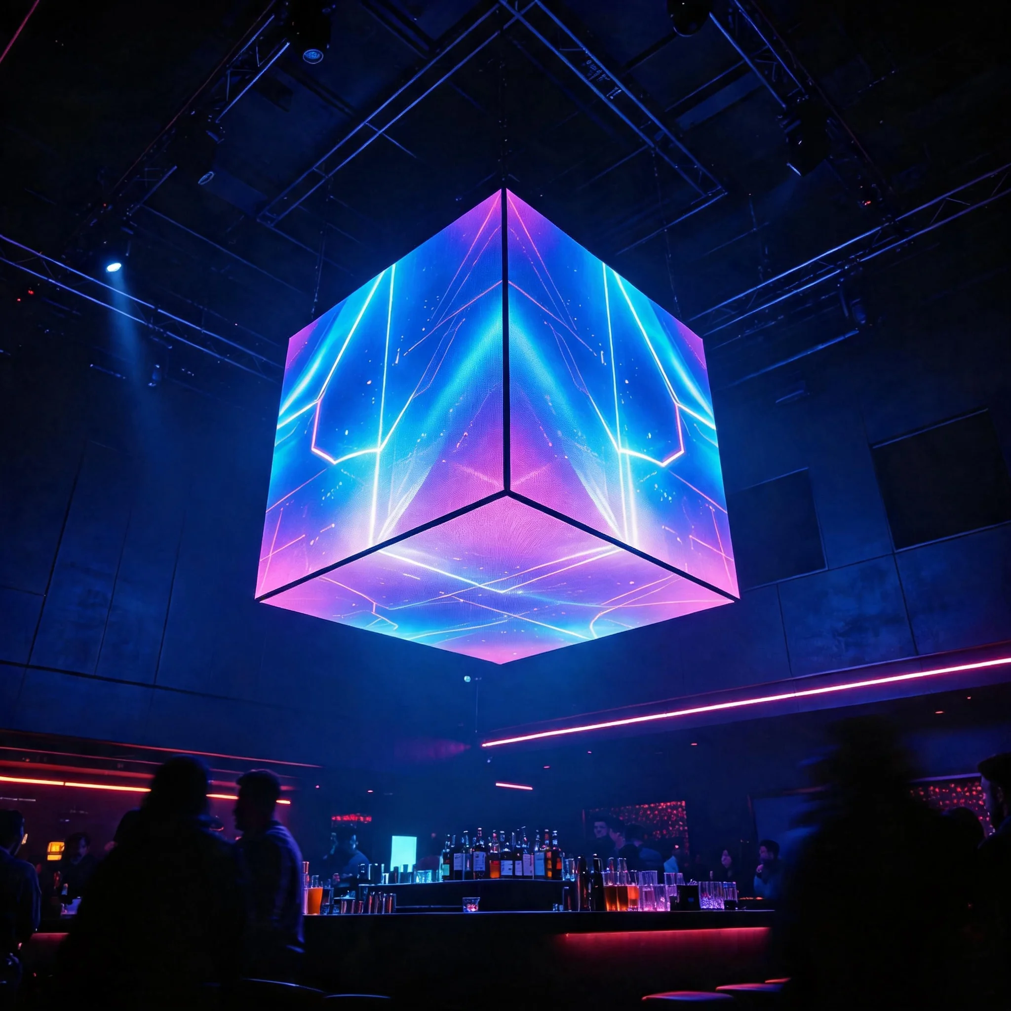 Custom LED Magic Cube Screen Hanging Suspended LED Cube Display Indoor Full Color Video Wall For Nightclub Bar Hotel Mall