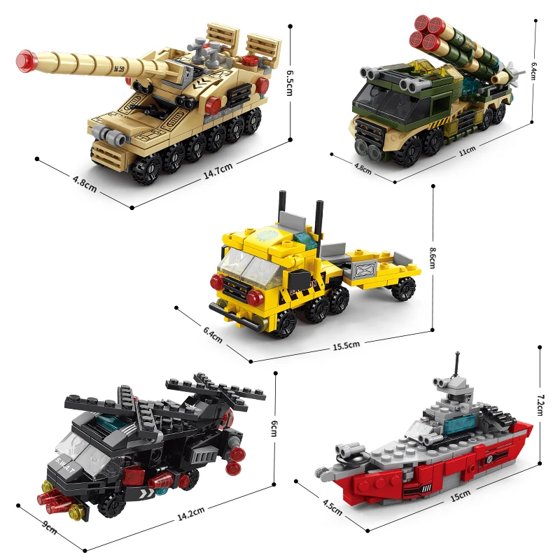 6 IN 1 City Engineering Car Police Truck Mech Dinosaur Building Blocks Tank Helicopter Bricks Fire Fighting Set Model Toy Gift