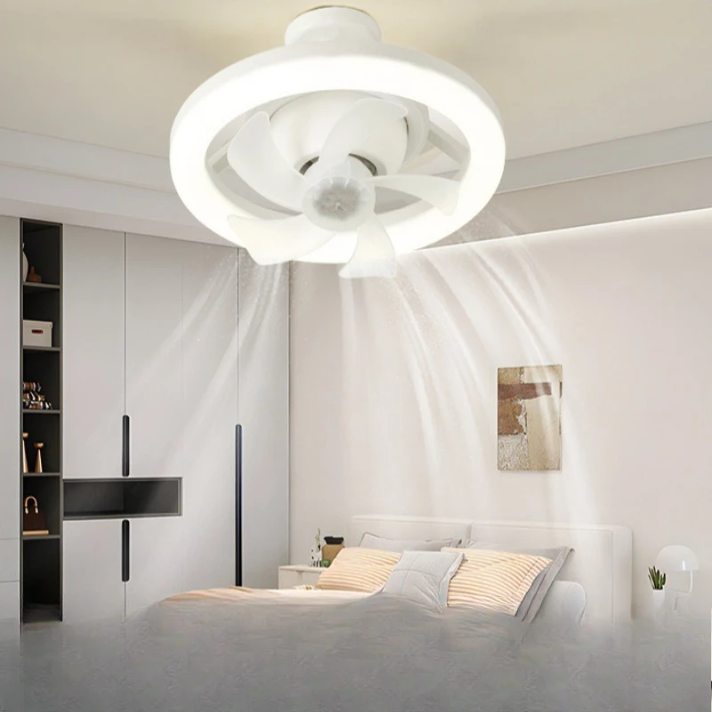 LED Shaking Head Remote Control Ceiling Fan Lights E27 Screw Mouth RGB Iridescent Bedroom Dimmable 360 ° Art Ceiling Fan Lamps