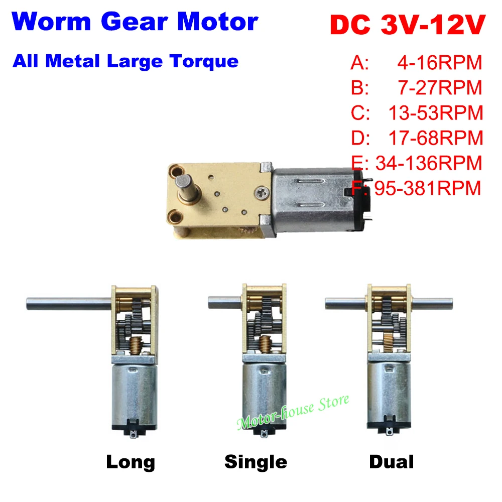 N20 Full Metal Gear Box Motor Singal/ Dual Shaft/ Long Shaft DC 3V 6V 12V 4RPM-381RPM Slow Speed Large Torque DIY Eleltric Lock