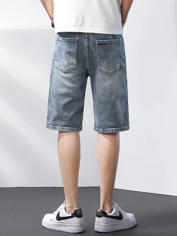 Summer New Men's Fashionable Casual Comfortable Straight Leg Five-Point Cotton Stretch Denim Shorts Wear-Resistant Urban Style