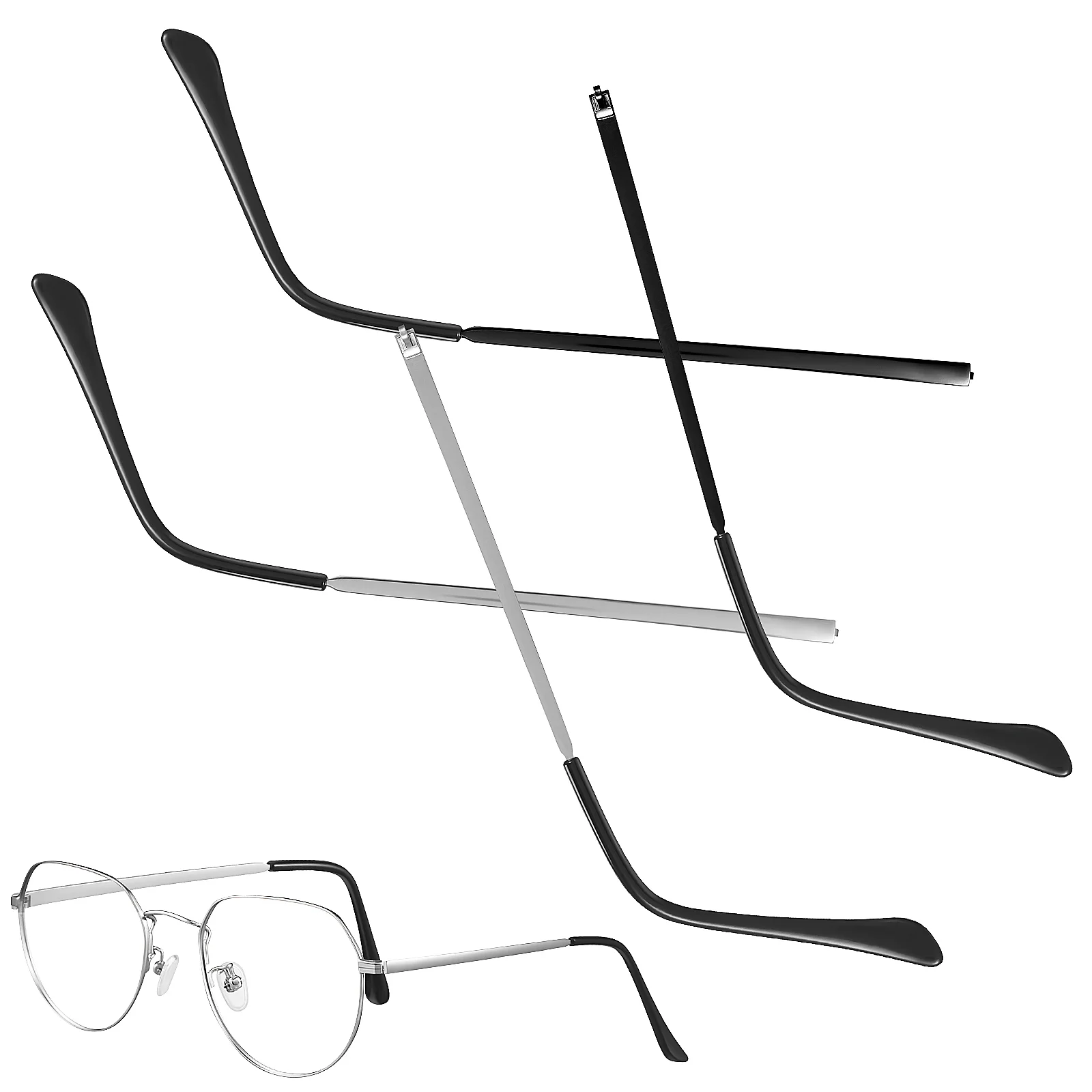 

2 Pairs Replacement of Metal Glasses (black + Silver) Universal Temple Eyeglasses Arms Legs For Sunglasses and Women