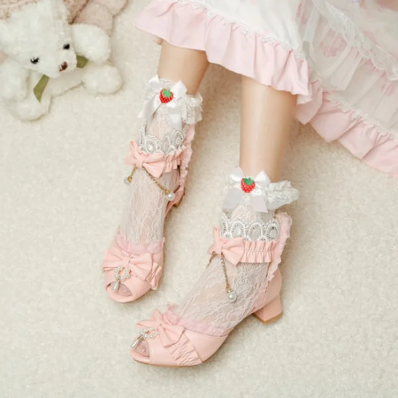 

Милые женские туфли-лодочки на высоком каблуке, туфли Лолиты, роскошные туфли на платформе с кружевом, розовые, розовые, розовые, на каблуке, женские свадебные танцевальные туфли