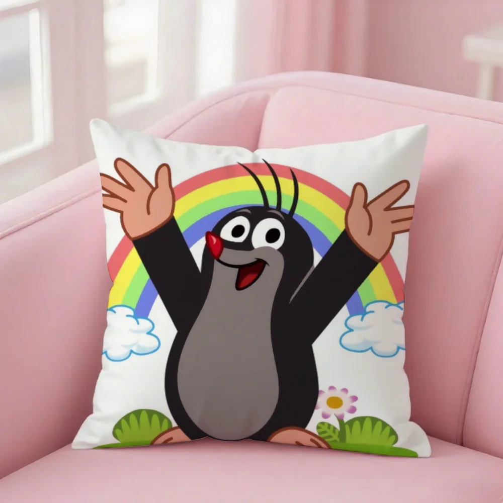 Classic Animation Little Mole Pillow Case Square Double-Sided Printing Short Plush Sofa Cushion Cover Bedroom Bedside Pillow