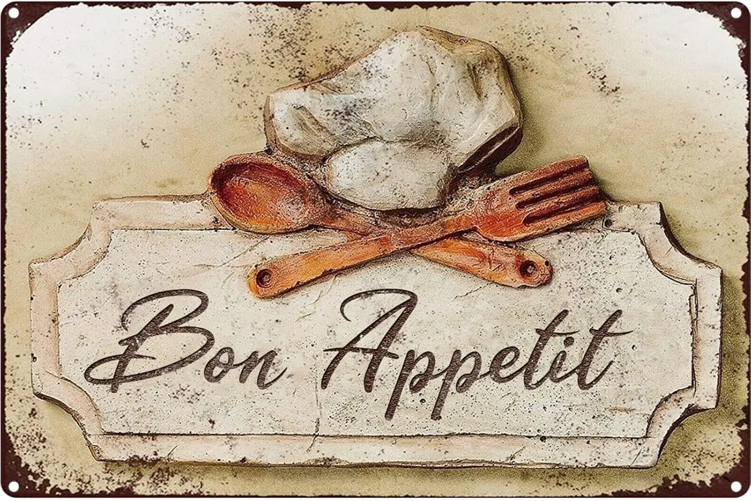 Bon Appetit French Chef, Retro Vintage Metal Plaque Distressed Wall Metal Tin Sign for Home Bar Garden Kitchen Pub Bistro W sign