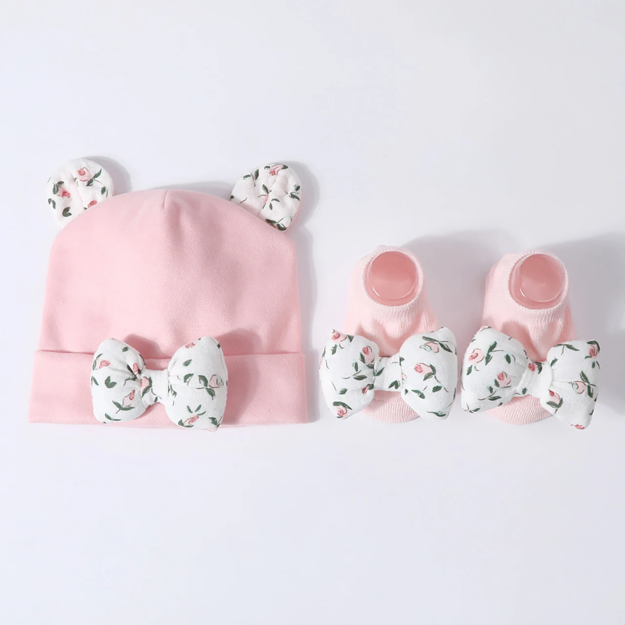 Newborn Cap Socks Set Pure Cotton Pullover Hats Cute Cartoon