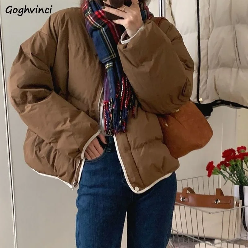 Parkas mujeres tiernas sólido básico a prueba de viento grueso invierno cálido Vintage suelto cómodo Ulzzang Universidad prendas de vestir femeninas Casual Chic