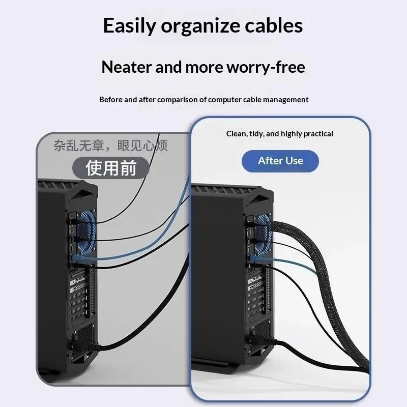 2M Braided Cable Sleeve Nylon Wire Wrap Cover Protector for Desk PC TV Cable Management and  Set Accessory