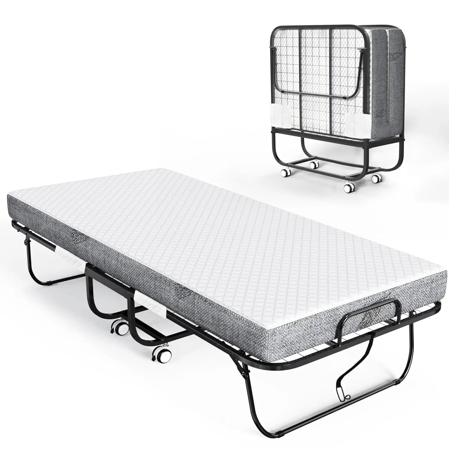 Twin Folding Bed with Memory Foam Mattress 75"x38" Portable Fold Up Rollaway Guest Bed Strong Frame, Customized