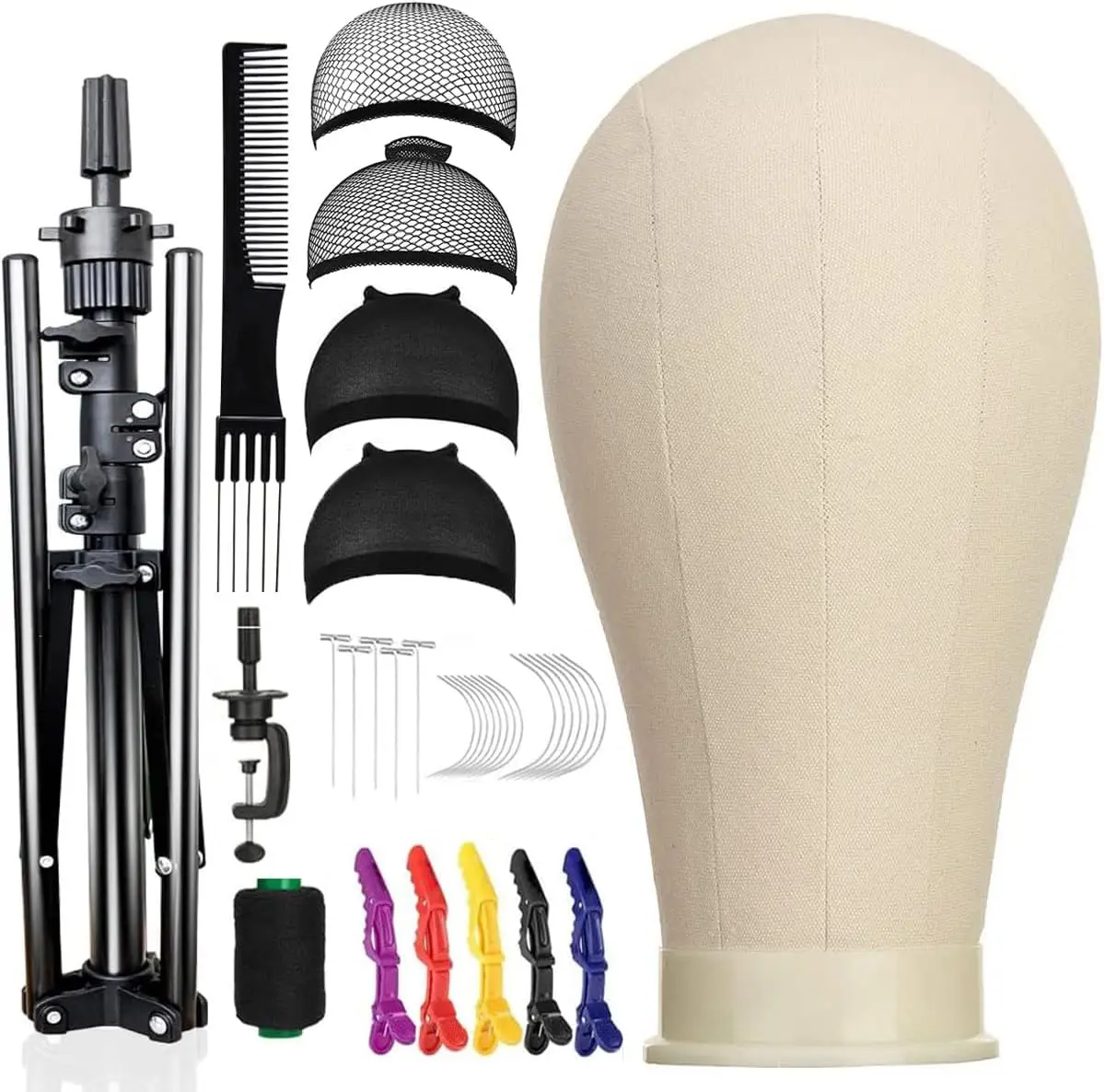 

Canvas Wig Head Wig Stand 21-24inch Mannequin Head for Hairstyling Displaying Making Wig Stand With Head Wig Supports Holder