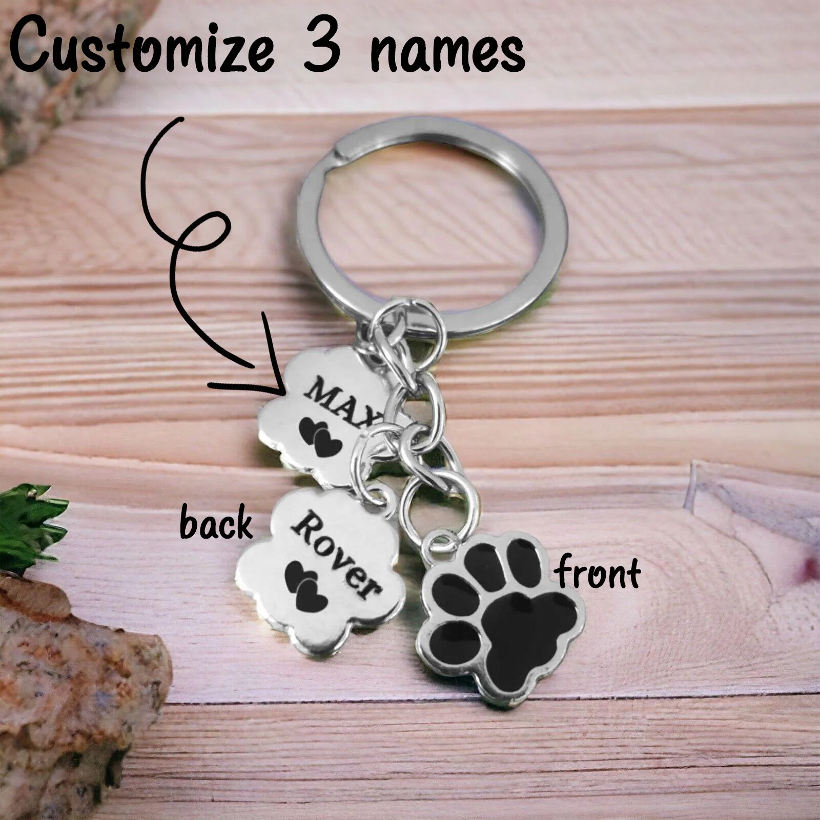 Personalized Pet Name Keychain with Engraved Paw Print, Dog Cat Lover Gift, Custom Key Ring for Pet Owners