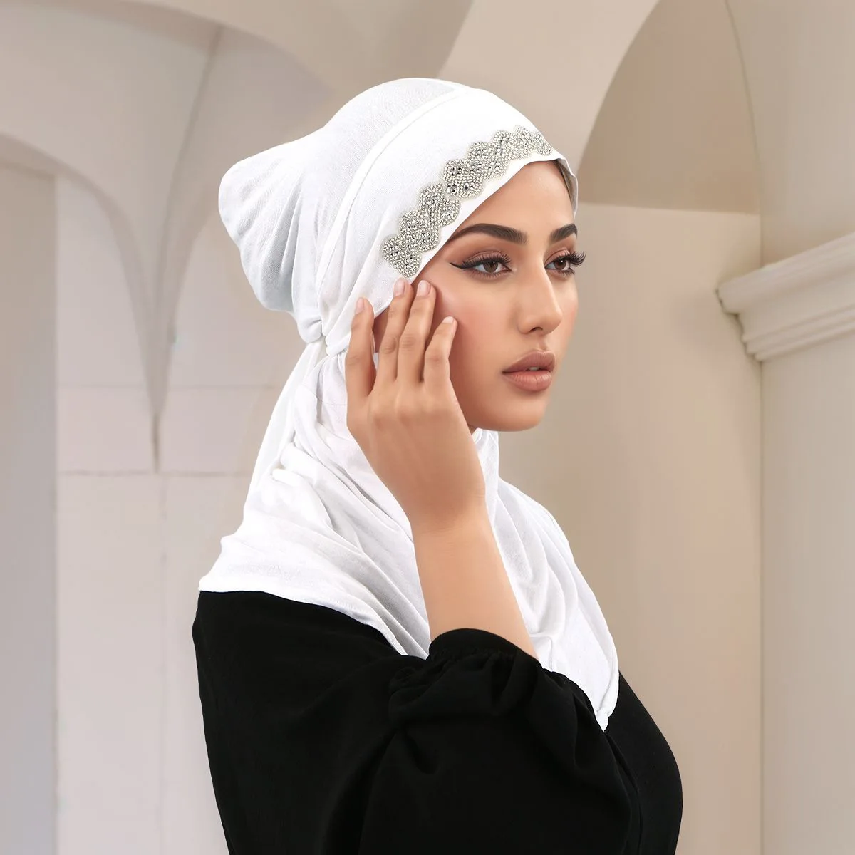 2025 Diamanti Amira Jersey Sciarpa Foulard Musulmano Hijab Donne Cravatta Indietro Testa Avvolgere Turbante Passamaca Cofano Islam Cappello Turbante Mujer