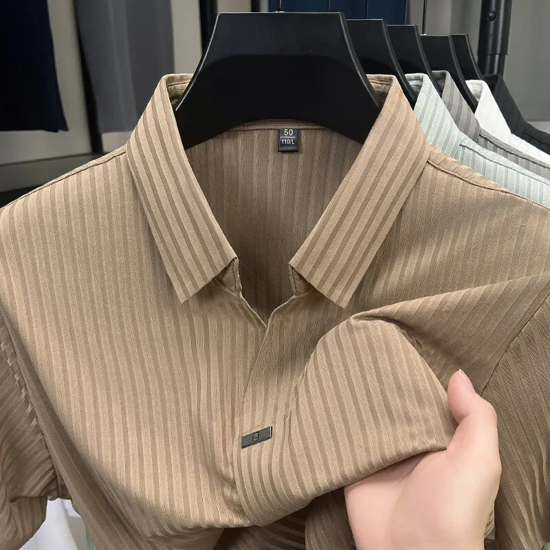 

Camisas De Hombre Spring Shrimp New Elastic Collar T-shirt for Men's Clothing High Quality Plain Casual Men's T-shirt Slim Fit