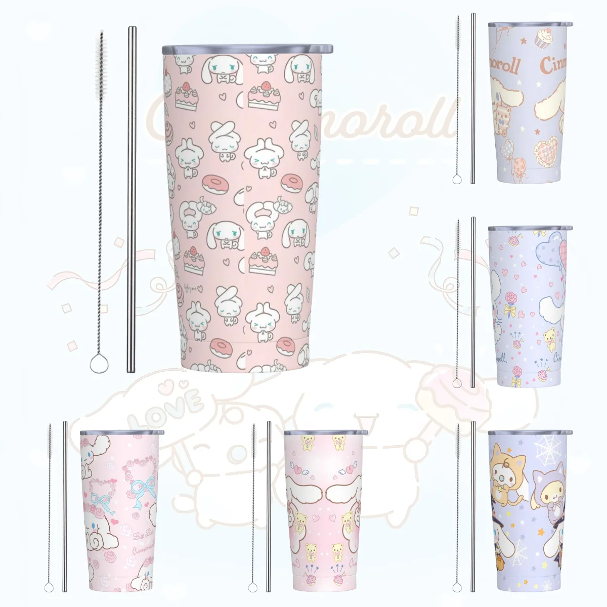 Stainless Steel Tumbler Cinnamoroll Coffee Mug Heat Preservation Hot Drinks Car Mugs Beach Design Water Bottle