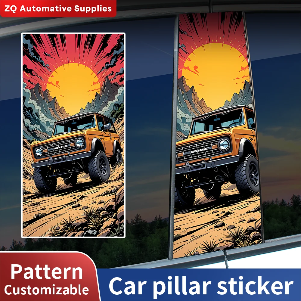 2Pcs Retro Off-Road Car B Pillar Stickers Adventure Jeep DIY Vinyl Decals Auto Window Middle Pillar Wrap Cool Car Accessories