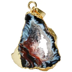 Natural Agate Quartz Geode Druzy Pendant For Jewelery Making, Irregular Raw Agate Stone Pendants For Men Women Jewelry