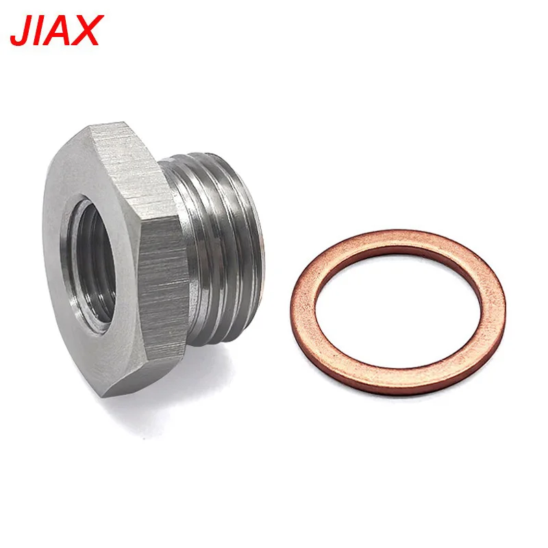Adaptor Reducer Sensor O2 M18x1.5 ke M12x1.25 – Spacer Knalpot Stainless Steel dengan Washer Tembaga untuk Harley & JDM Builds