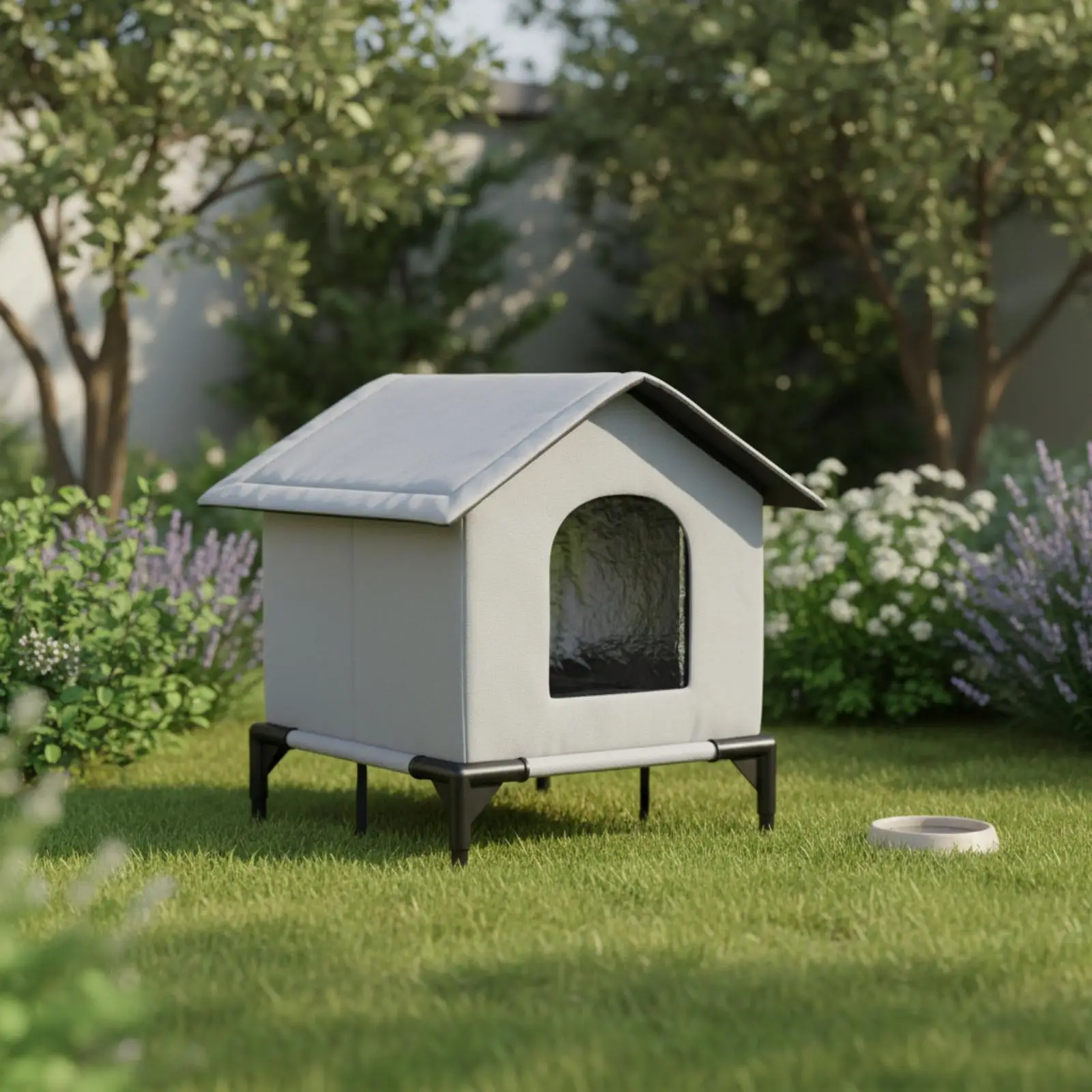 Elevated Cat Shelter Outdoor Waterproof Oxford Cloth House for Cats with Insulated Lining and Arched Door