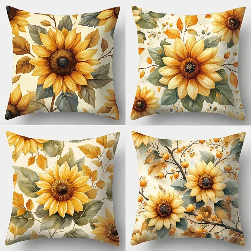 

Sunflower Autumn - themed Pillowcase PillowcaseBedroom Living Room Sofa Home Decor Polyester Cushion Cover with Zipper