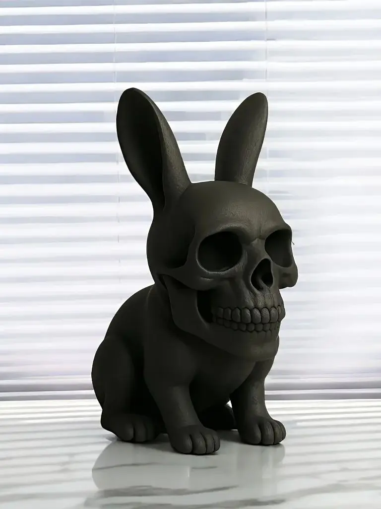 Een creatief konijnenschedelbeeld in punkstijl - Halloween-paasdecoratieornamenten, creëer een feestelijke sfeer Gotische thuissculp - afbeelding 2
