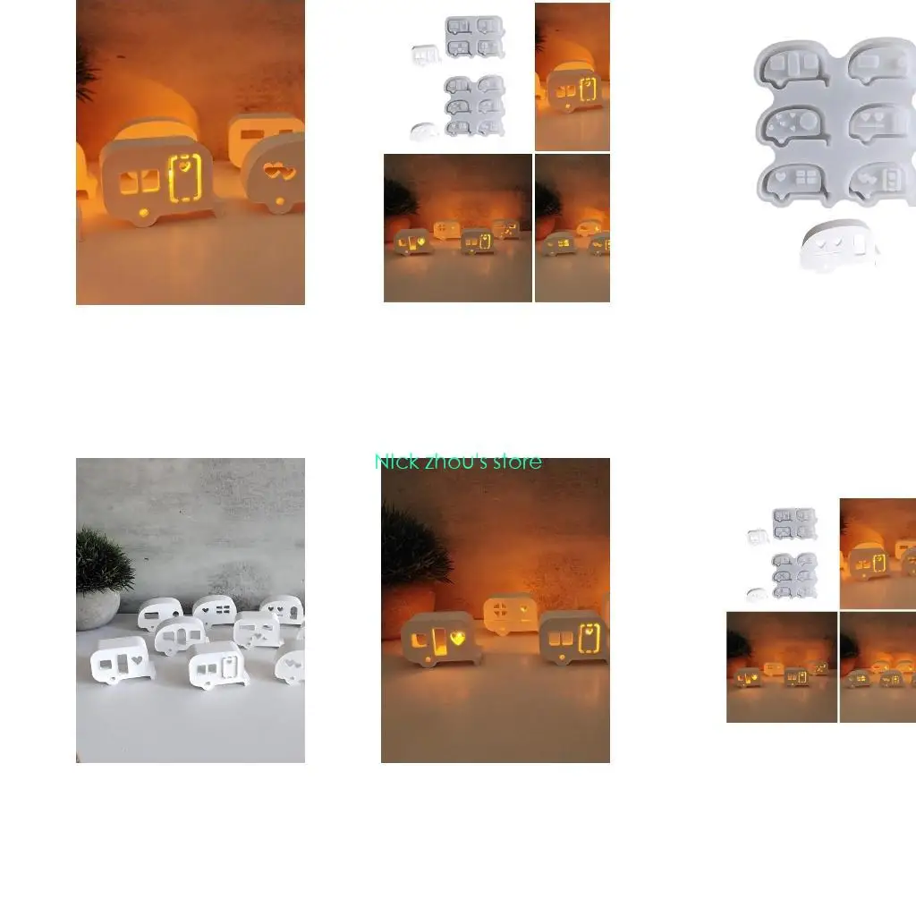 E15E Desk Ornament Mould Flexible Silicone Mold for Easter Hollow Bus Shaped Light Festival Home Decoration Mold