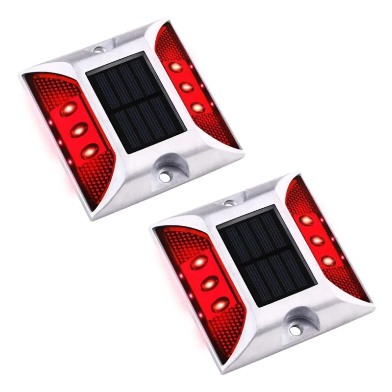 ABAE-Aolyty 2-Pack Solar Driveway Lights, IP68 Waterproof Outdoor Deck Warning Step Lights, Reflective Road Markers For Garde